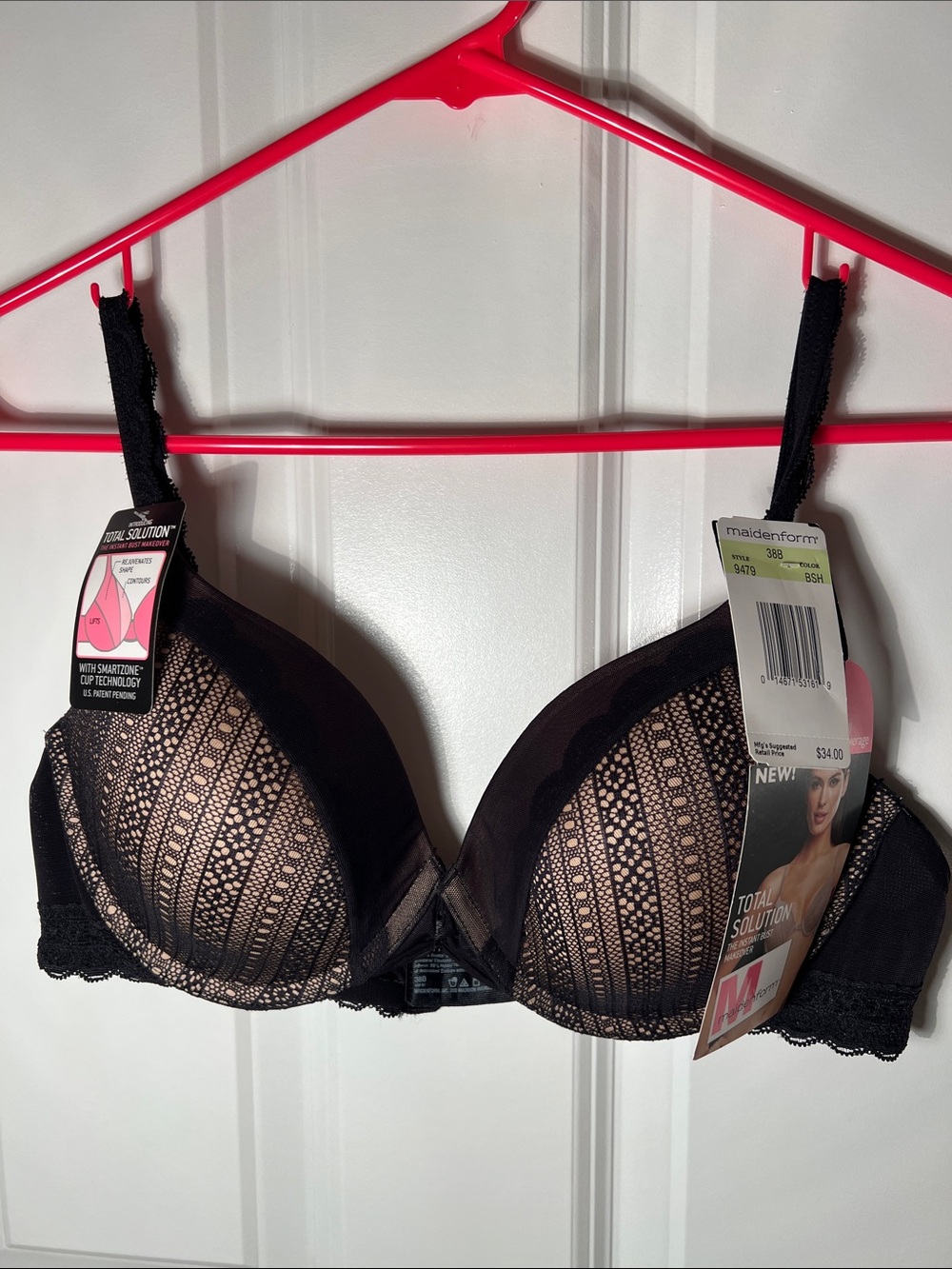 Maidenform Black Lace Plunge Bra with Nude Lining 38B